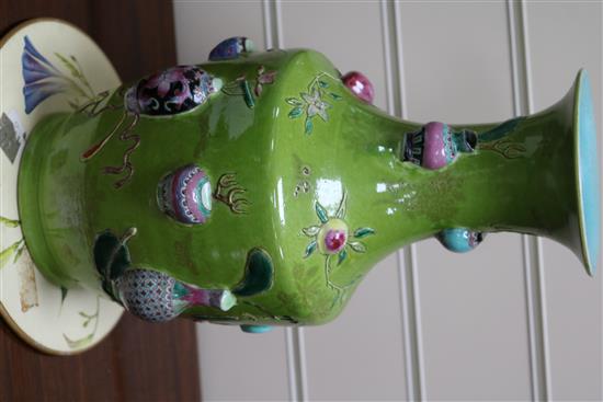 A late 19th century Chinese vase with moulded vase decoration height 35cm